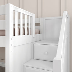 DELICIOUS XL WC : Play Loft Beds Twin XL Low Loft Bed with Stairs + Slide, Curved, White