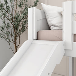 DELICIOUS XL WP : Play Loft Beds Twin XL Low Loft Bed with Stairs + Slide, Panel, White