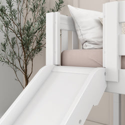 DELICIOUS XL WS : Play Loft Beds Twin XL Low Loft Bed with Stairs + Slide, Slat, White