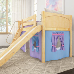 DEN27 NP : Loft Bed Twin Low Loft Bed with Angled Ladder, Curtain + Slide, Panel, Natural