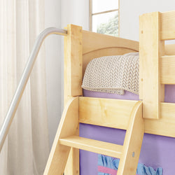 DEN27 NP : Loft Bed Twin Low Loft Bed with Angled Ladder, Curtain + Slide, Panel, Natural