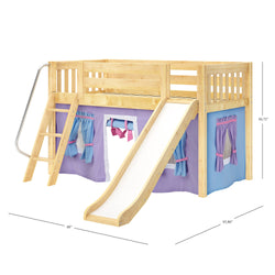 DEN27 NS : Play Loft Beds Twin Low Loft Bed with Angled Ladder, Curtain + Slide, Slat, Natural