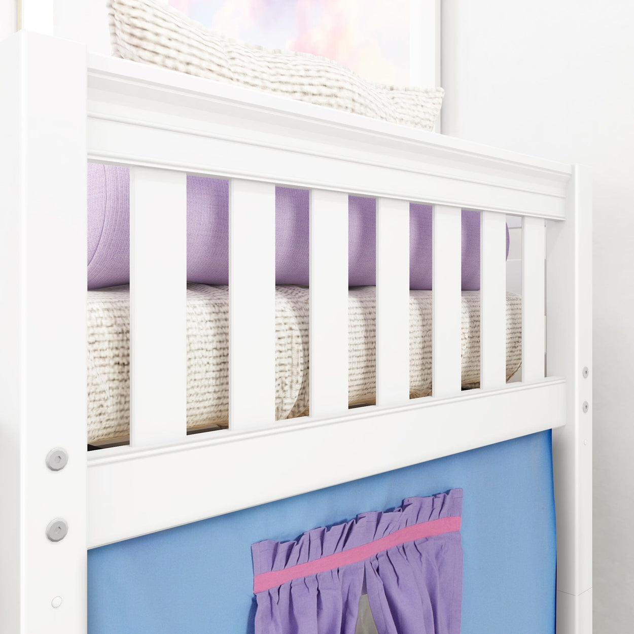 DEN27 WS : Play Loft Beds Twin Low Loft Bed with Angled Ladder, Curtain + Slide, Slat, White