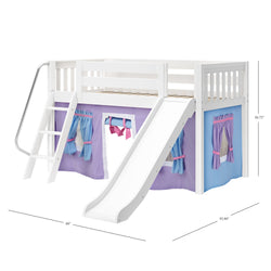 DEN27 WS : Loft Bed Twin Low Loft Bed with Angled Ladder, Curtain + Slide, Slat, White