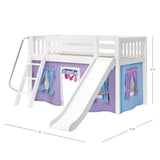 DEN27 WS : Play Loft Beds Twin Low Loft Bed with Angled Ladder, Curtain + Slide, Slat, White