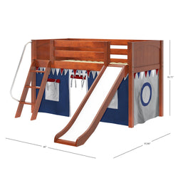 DEN44 CP : Loft Bed Twin Low Loft Bed with Angled Ladder, Curtain + Slide, Panel, Chestnut