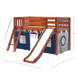 DEN44 CS : Play Loft Beds Twin Low Loft Bed with Angled Ladder, Curtain + Slide, Slat, Chestnut