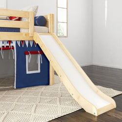 DEN44 NP : Loft Bed Twin Low Loft Bed with Angled Ladder, Curtain + Slide, Panel, Natural