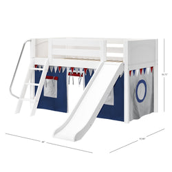 DEN44 WP : Play Loft Beds Twin Low Loft Bed with Angled Ladder, Curtain + Slide, Panel, White