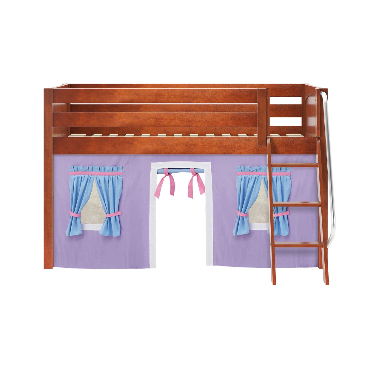 EASY RIDER27 CP : Loft Bed Twin Low Loft Bed with Angled Ladder + Curtain, Panel, Chestnut