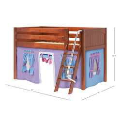 EASY RIDER27 CP : Loft Bed Twin Low Loft Bed with Angled Ladder + Curtain, Panel, Chestnut