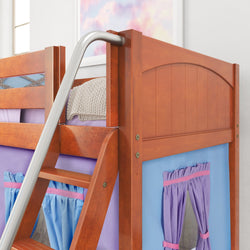 EASY RIDER27 CP : Loft Bed Twin Low Loft Bed with Angled Ladder + Curtain, Panel, Chestnut