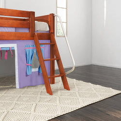 EASY RIDER27 CP : Play Loft Beds Twin Low Loft Bed with Angled Ladder + Curtain, Panel, Chestnut