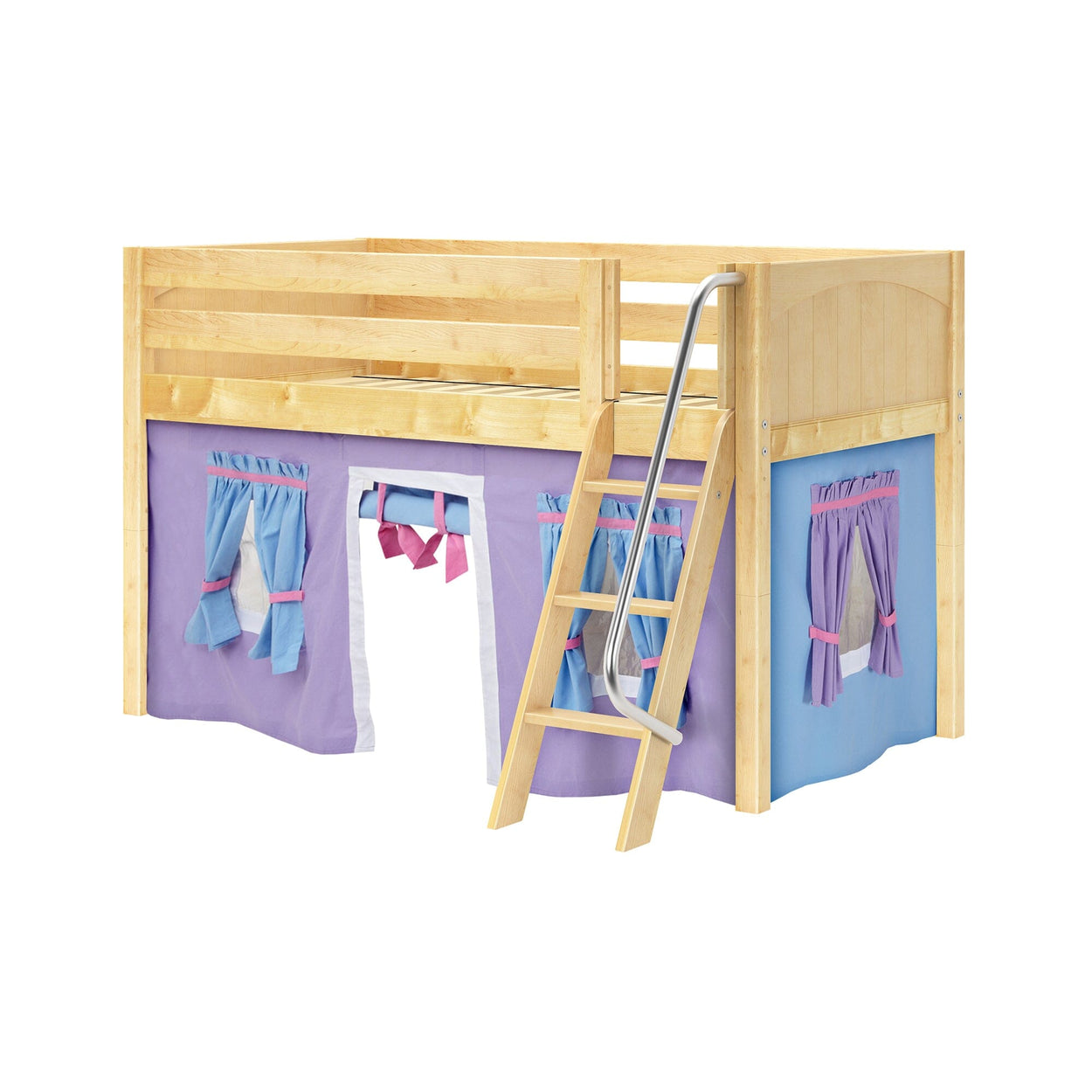 EASY RIDER27 NP : Play Loft Beds Twin Low Loft Bed with Angled Ladder + Curtain, Panel, Natural