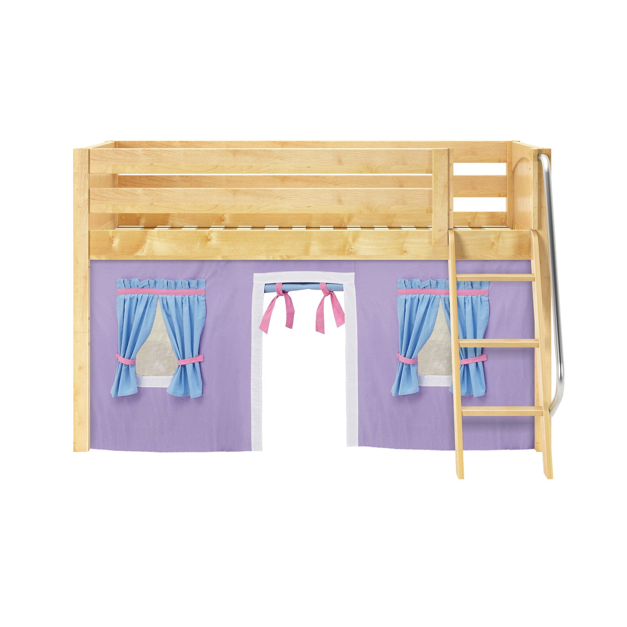 EASY RIDER27 NP : Play Loft Beds Twin Low Loft Bed with Angled Ladder + Curtain, Panel, Natural