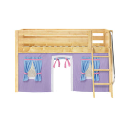 EASY RIDER27 NP : Loft Bed Twin Low Loft Bed with Angled Ladder + Curtain, Panel, Natural