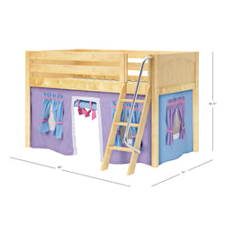 EASY RIDER27 NP : Play Loft Beds Twin Low Loft Bed with Angled Ladder + Curtain, Panel, Natural