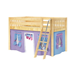 EASY RIDER27 NS : Loft Bed Twin Low Loft Bed with Angled Ladder + Curtain, Slat, Natural