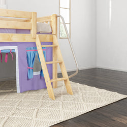 EASY RIDER27 NS : Play Loft Beds Twin Low Loft Bed with Angled Ladder + Curtain, Slat, Natural