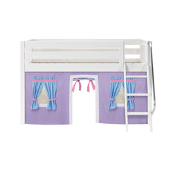 EASY RIDER27 WS : Loft Bed Twin Low Loft Bed with Angled Ladder + Curtain, Slat, White