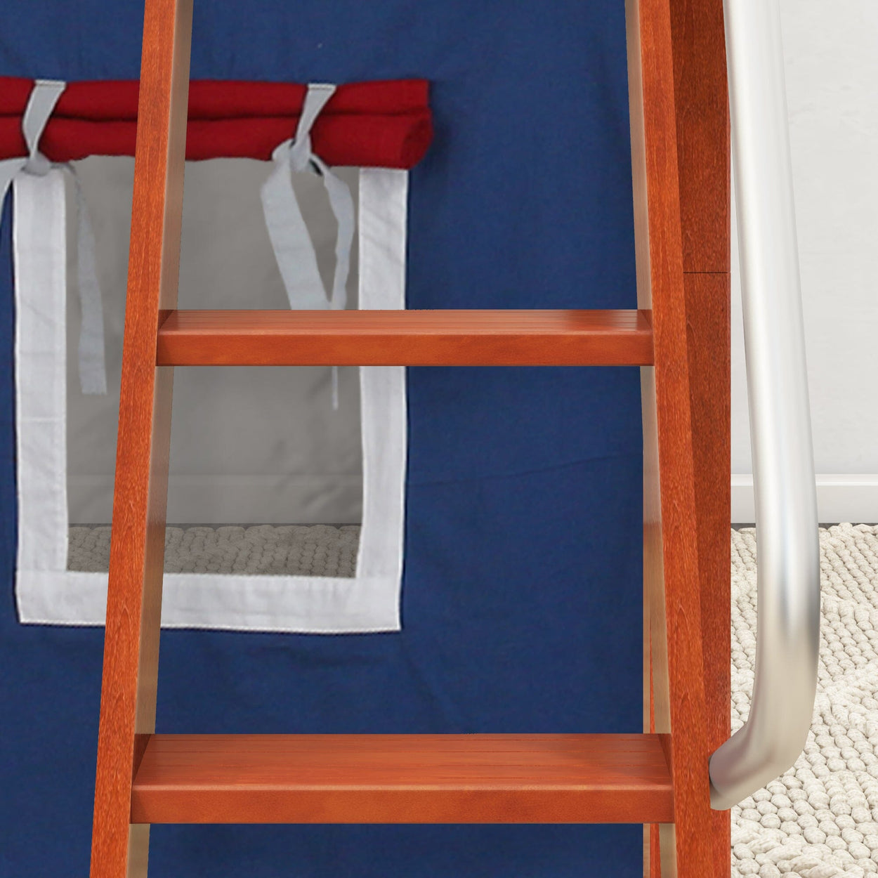 EASY RIDER44 CS : Loft Bed Twin Low Loft Bed with Angled Ladder + Curtain, Slat, Chestnut