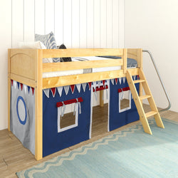 EASY RIDER44 NP : Loft Bed Twin Low Loft Bed with Angled Ladder + Curtain, Panel, Natural