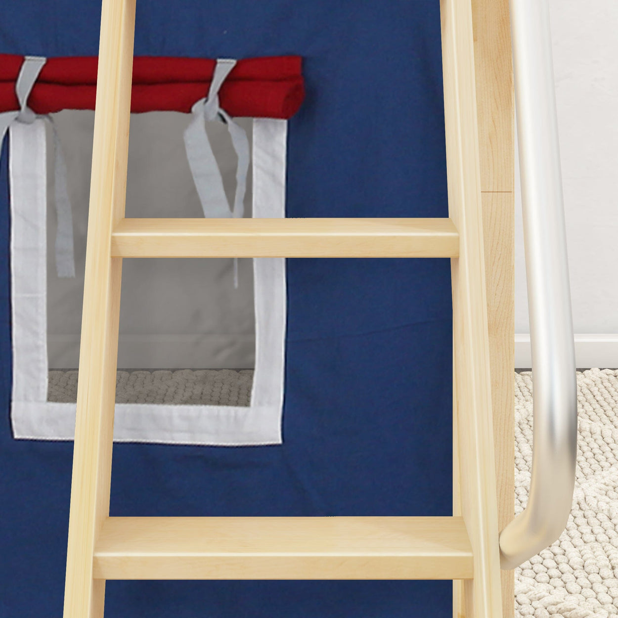 EASY RIDER44 NP : Play Loft Beds Twin Low Loft Bed with Angled Ladder + Curtain, Panel, Natural