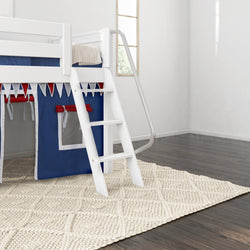 EASY RIDER44 WS : Loft Bed Twin Low Loft Bed with Angled Ladder + Curtain, Slat, White