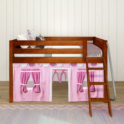 EASY RIDER64 CP : Loft Bed Twin Low Loft Bed with Angled Ladder + Curtain, Panel, Chestnut