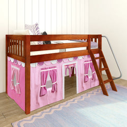 EASY RIDER64 CS : Play Loft Beds Twin Low Loft Bed with Angled Ladder + Curtain, Slat, Chestnut