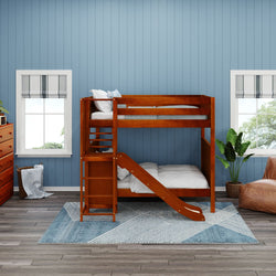 EMPIRE CP : Play Bunk Beds Full High Bunk Bed with Slide Platform, Panel, Chestnut