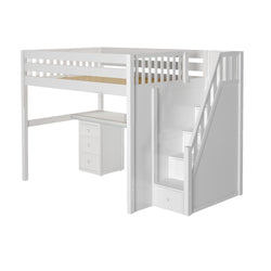 ENORMOUS12 XL WS : Study Loft Beds Full XL High Loft Bed with Stairs + Desk, Slat, White