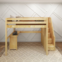 ENORMOUS15 XL NS : Study Loft Beds Full XL High Loft Bed with Stairs + Corner Desk, Slat, Natural