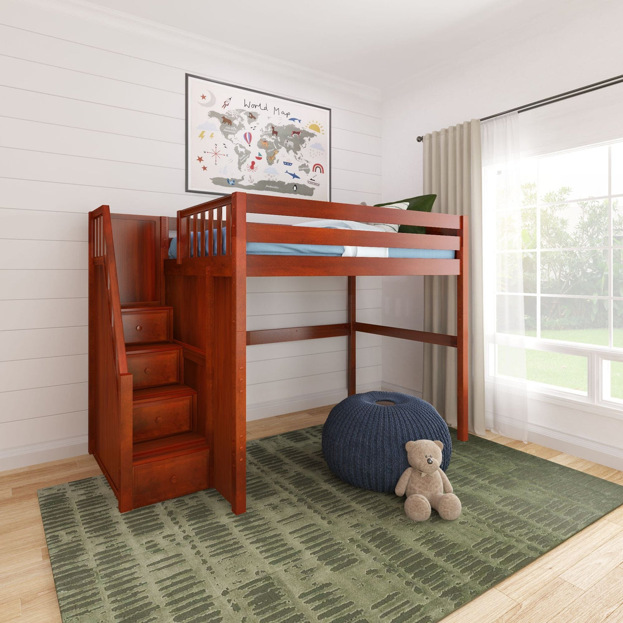 ENORMOUS CS : Loft Bed Full High Loft Bed with Stairs, Slat, Chestnut