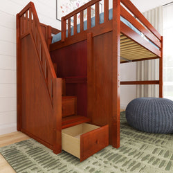 ENORMOUS CS : Loft Bed Full High Loft Bed with Stairs, Slat, Chestnut