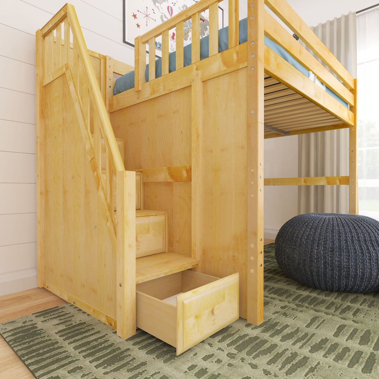 ENORMOUS NS : Loft Bed Full High Loft Bed with Stairs, Slat, Natural