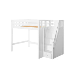 ENORMOUS WS : Loft Bed Full High Loft Bed with Stairs, Slat, White