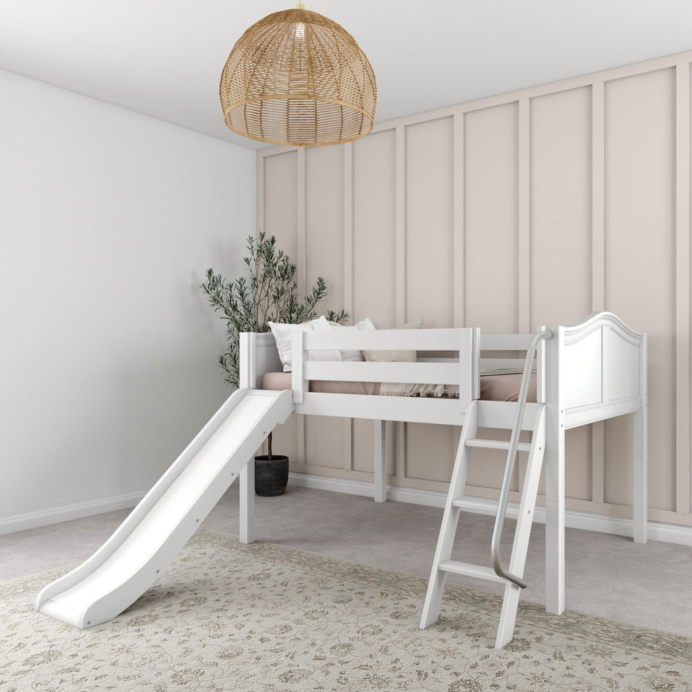 Full Low Loft Bed with Slide and Ladder on Front – Maxtrix Kids