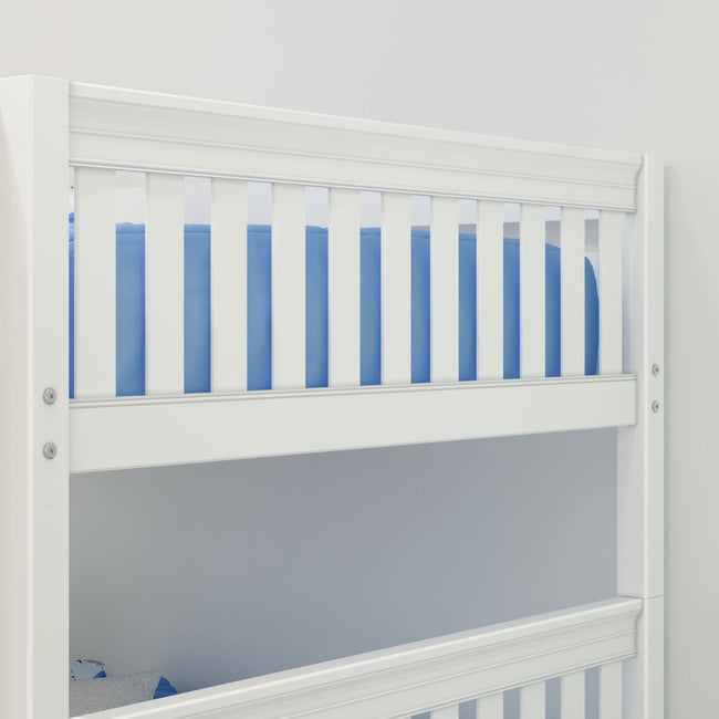 FAT WS : Classic Bunk Beds Full Medium Bunk Bed with Angled Ladder on Front, Slat, White