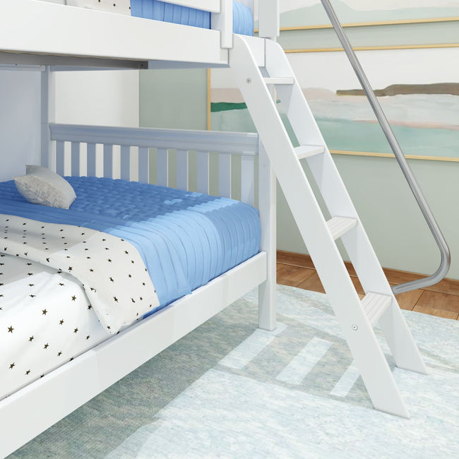 FAT WS : Classic Bunk Beds Full Medium Bunk Bed with Angled Ladder on Front, Slat, White