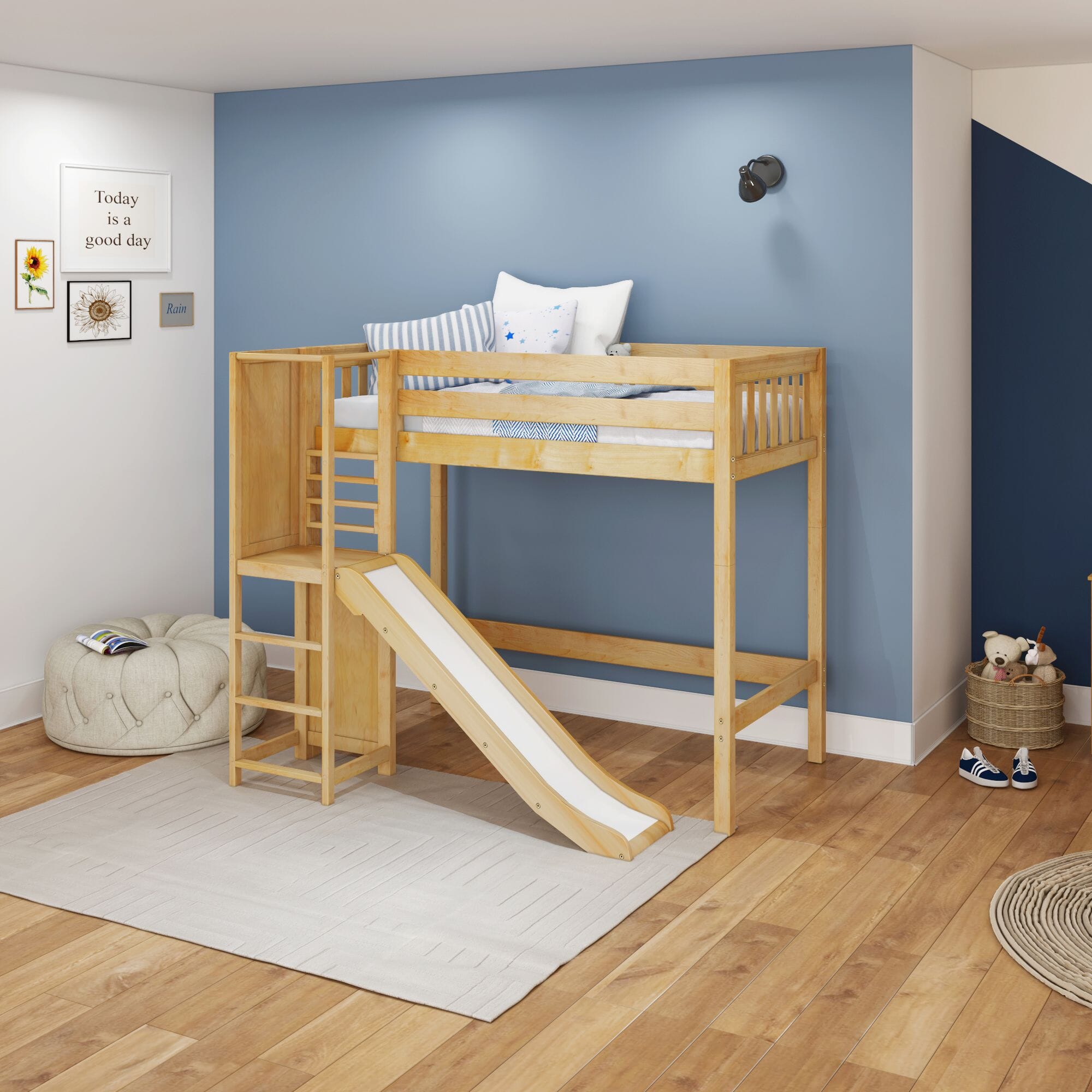 Twin High Loft Bed with Slide Platform – Maxtrix Kids