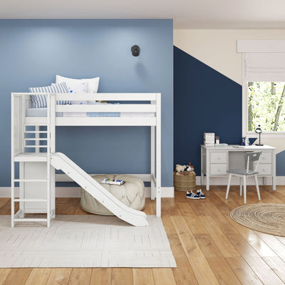 FILIHANKAT WS : Play Loft Beds Twin High Loft Bed with Slide Platform, Slat, White