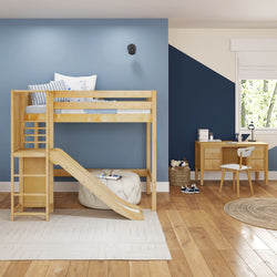 FILIHANKAT XL NP : Play Loft Beds Twin XL High Loft Bed with Slide Platform, Panel, Natural