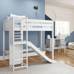 FILIHANKAT XL WP : Play Loft Beds Twin XL High Loft Bed with Slide Platform, Panel, White