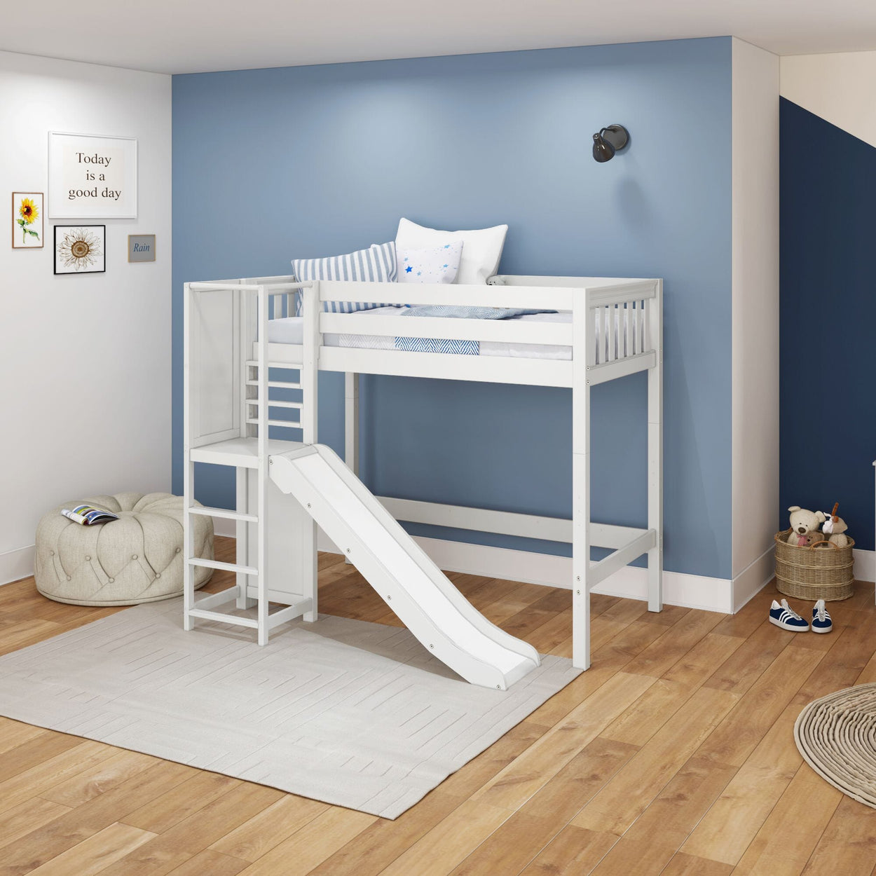 FILIHANKAT XL WS : Play Loft Beds Twin XL High Loft Bed with Slide Platform, Slat, White