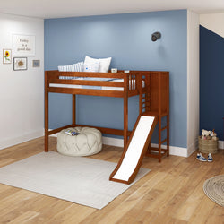 FILIOCUS XL CP : Play Loft Beds Twin XL High Loft Bed with Slide Platform, Panel, Chestnut