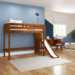 FILIOCUS XL CP : Play Loft Beds Twin XL High Loft Bed with Slide Platform, Panel, Chestnut