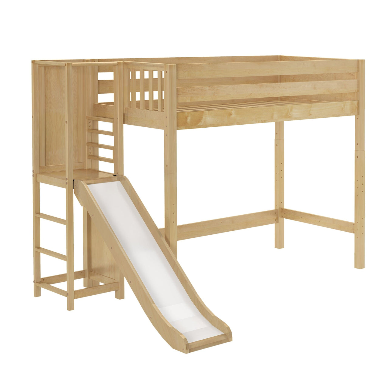 FILIOCUS XL NP : Play Loft Beds Twin XL High Loft Bed with Slide Platform, Panel, Natural