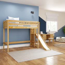 FILIOCUS XL NP : Play Loft Beds Twin XL High Loft Bed with Slide Platform, Panel, Natural