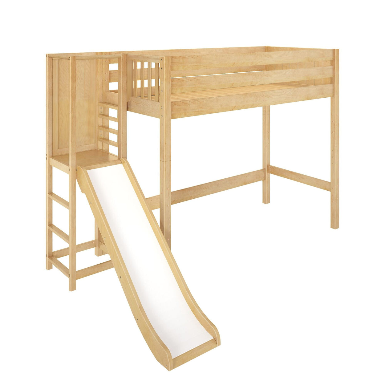 FILIOCUS XL NP : Play Loft Beds Twin XL High Loft Bed with Slide Platform, Panel, Natural